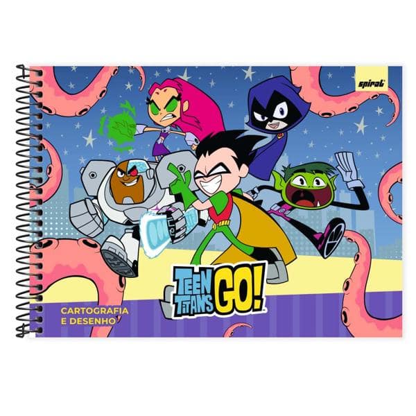 Caderno Cartografia e Desenho Capa Dura 48 Folhas, Teen Titans Go, 2526868, Spiral Ttg - PT 1 UN