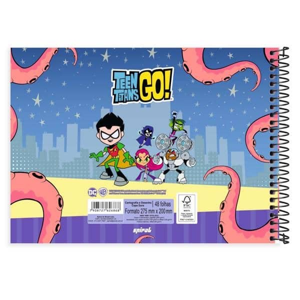 Caderno Cartografia e Desenho Capa Dura 48 Folhas, Teen Titans Go, 2526868, Spiral Ttg - PT 1 UN