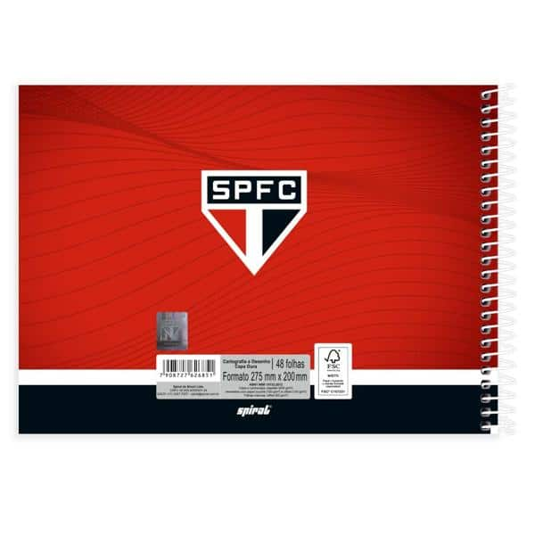 Caderno Cartografia e Desenho Capa Dura 48 Folhas, São Paulo Futebol Clube, 2526851, Spiral SPFC - PT 1 UN