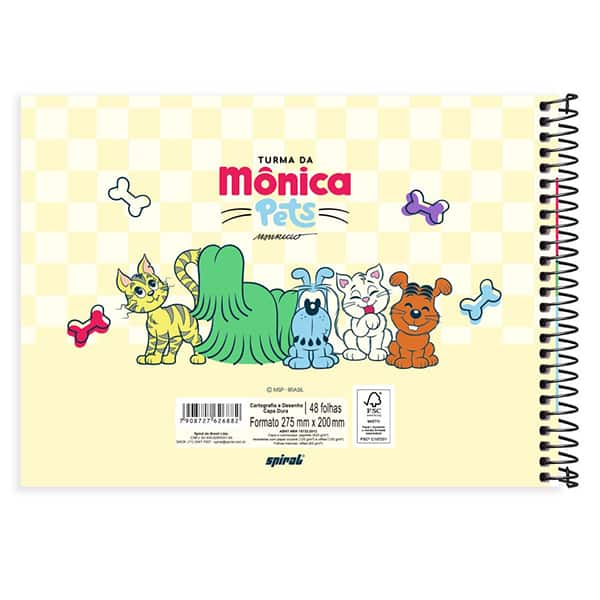 Caderno Cartografia e Desenho Capa Dura 48 Folhas, Turma da Mônica Pets, 2526882, Tdp - PT 1 UN