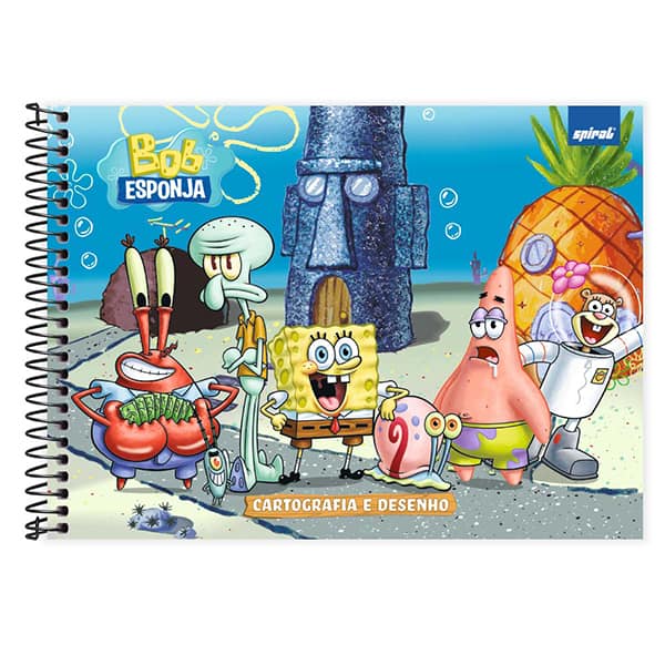 Caderno Cartografia e Desenho Capa Dura 80 Folhas, Bob Esponja, 2526905, Spiral Bob - PT 1 UN