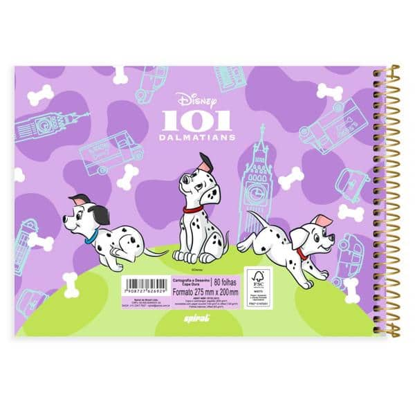 Caderno Cartografia e Desenho Capa Dura 80 Folhas, Disney Clássicos, 101 Dálmatas, 2526929, Spiral Cld - PT 1 UN