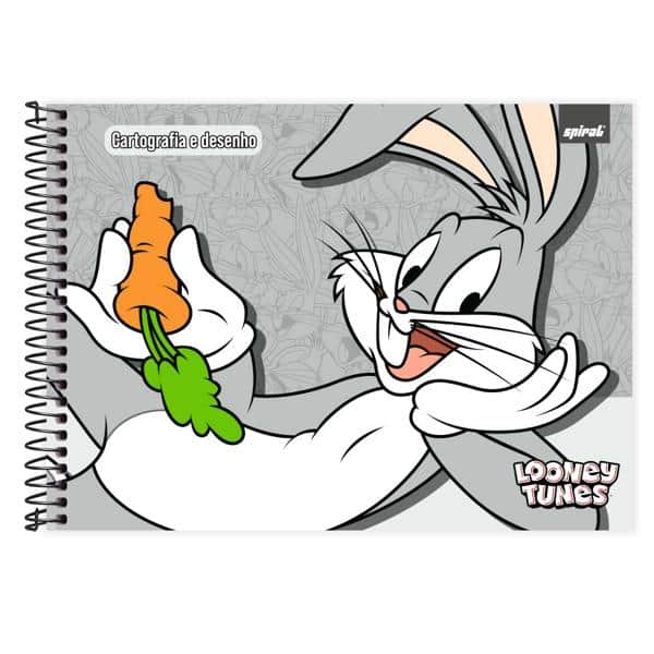 Caderno Cartografia e Desenho Capa Dura 80 Folhas, Looney Tunes, Pernalonga, 2526974, Spiral Lt - PT 1 UN