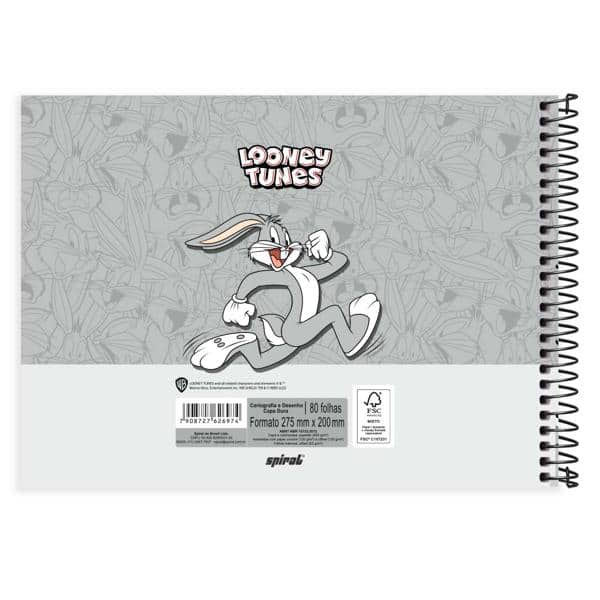 Caderno Cartografia e Desenho Capa Dura 80 Folhas, Looney Tunes, Pernalonga, 2526974, Spiral Lt - PT 1 UN