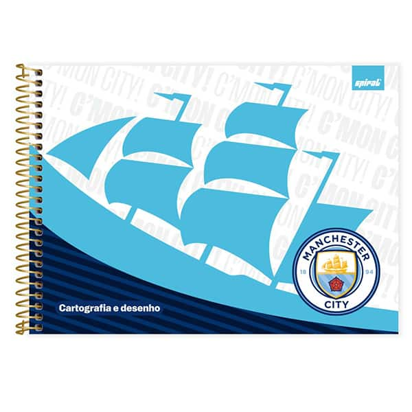 Caderno Cartografia e Desenho Capa Dura 80 Folhas, Manchester City, 2526981, Spiral Mc- PT 1 UN