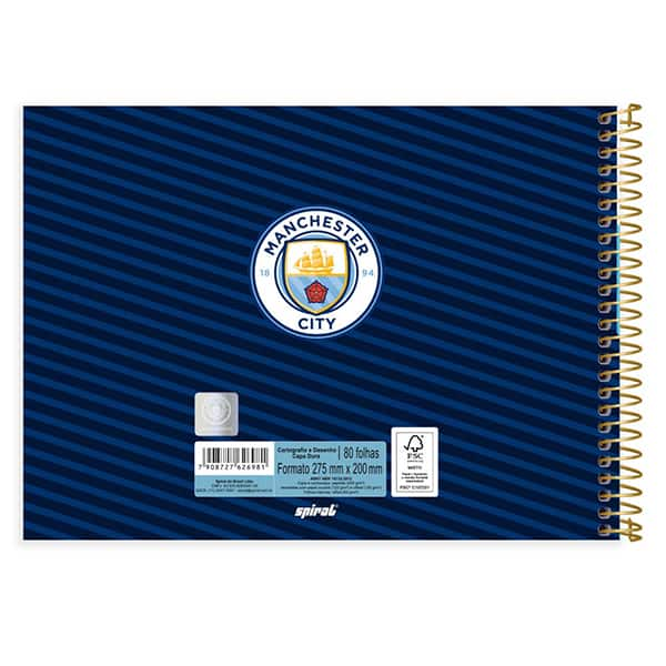 Caderno Cartografia e Desenho Capa Dura 80 Folhas, Manchester City, 2526981, Spiral Mc- PT 1 UN