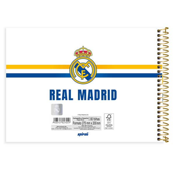 Caderno Cartografia e Desenho Capa Dura 80 Folhas, Real Madrid, 2527049, Spiral Rea - PT 1 UN