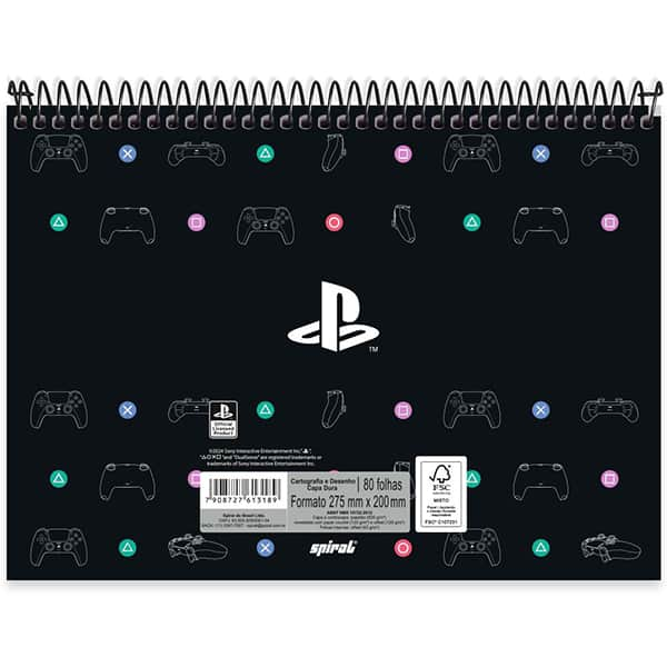 Caderno Cartografia e Desenho Capa Dura 80 Folhas, Espiral superior, Playstation, 2513189, Spiral Ps - PT 1 UN