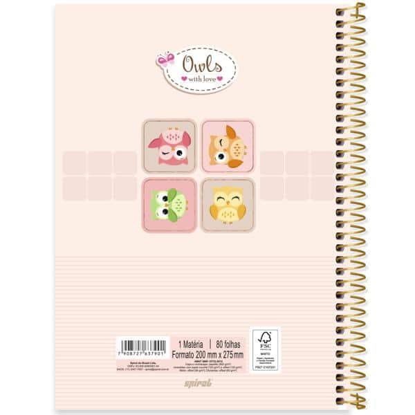 Caderno Universitário Capa Dura, 1 x 1, 80 Folhas, Corujinhas, 2637901, Spiral Cor - PT 1 UN