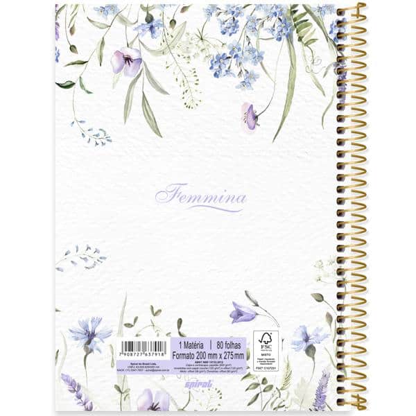 Caderno Universitário Capa Dura, 1 x 1, 80 Folhas, Femmina, 2637918, Spiral Fem - PT 1 UN