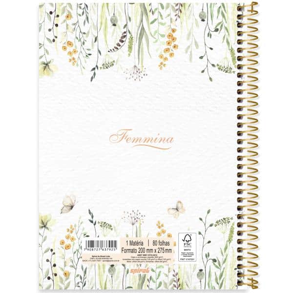 Caderno univ.capa dura 1x1 80fls Femmina 2637925 Spiral Fem PT 1 UN