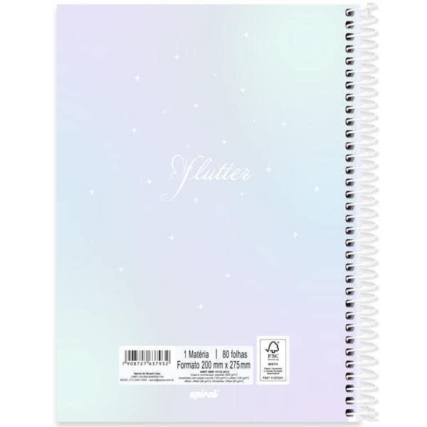 Caderno Universitário Capa Dura, 1 x 1, 80 Folhas, Flutter, 2637932, Spiral Flu - PT 1 UN