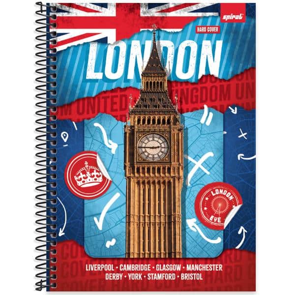 Caderno Universitário Capa Dura, 1 x 1, 80 Folhas, Hard Cover, Londres, 2637956, Spiral Har - PT 1 UN