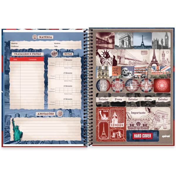 Caderno Universitário Capa Dura, 1 x 1, 80 Folhas, Hard Cover, Londres, 2637956, Spiral Har - PT 1 UN