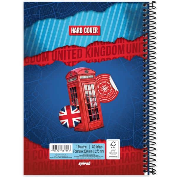 Caderno Universitário Capa Dura, 1 x 1, 80 Folhas, Hard Cover, Londres, 2637956, Spiral Har - PT 1 UN