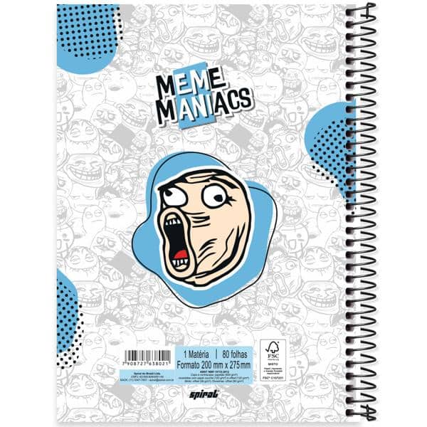 Caderno Universitário Capa Dura, 1 x 1, 80 Folhas, Meme Maniacs, 2638021, Spiral Mm - PT 1 UN
