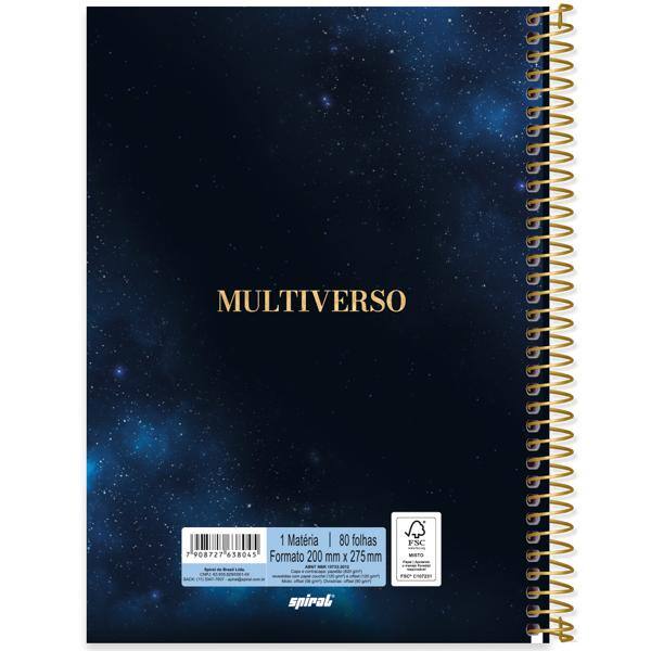 Caderno Universitário Capa Dura, 1 x 1, 80 Folhas, Multiverso, 2638045, Spiral Mult - PT 1 UN