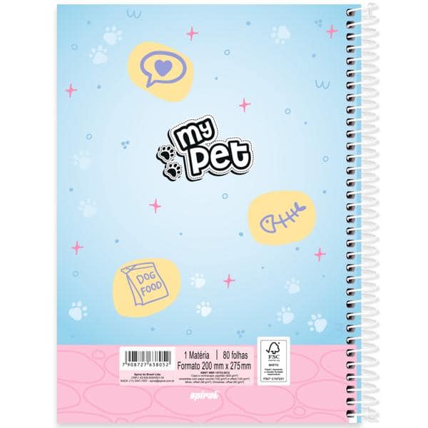Caderno Universitário Capa Dura, 1 x 1, 80 Folhas, My Pet, 2638052, Spiral Pet - PT 1 UN