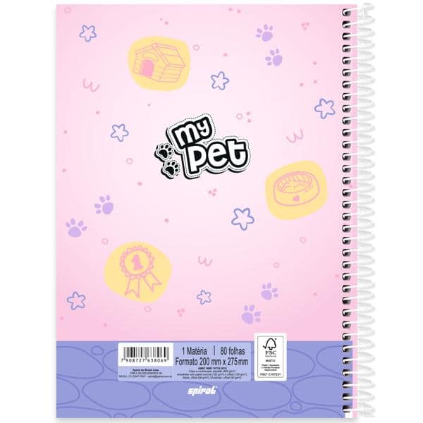 Caderno Universitário Capa Dura, 1 x 1, 80 Folhas, My Pet, 2638069, Spiral Pet - PT 1 UN