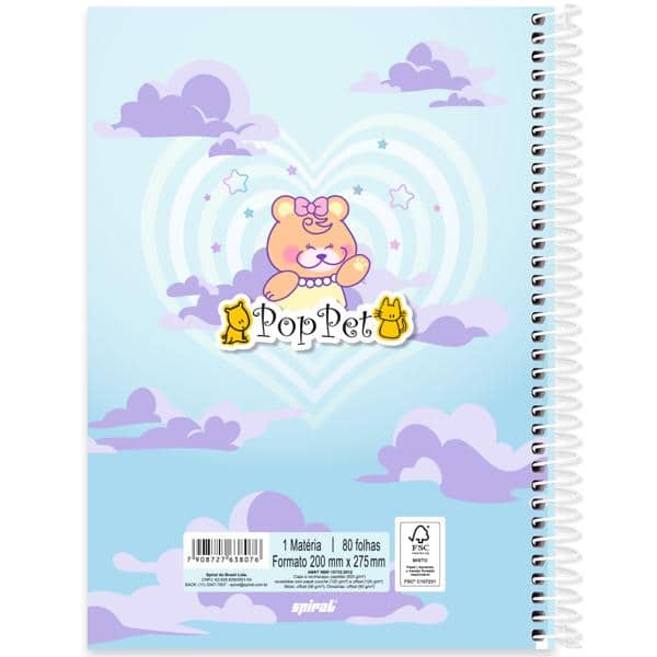 Caderno univ.capa dura 1x1 80fls Pop Pet 2638076 Spiral Pop PT 1 UN