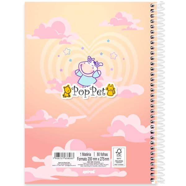 Caderno univ.capa dura 1x1 80fls Pop Pet 2638083 Spiral Pop PT 1 UN