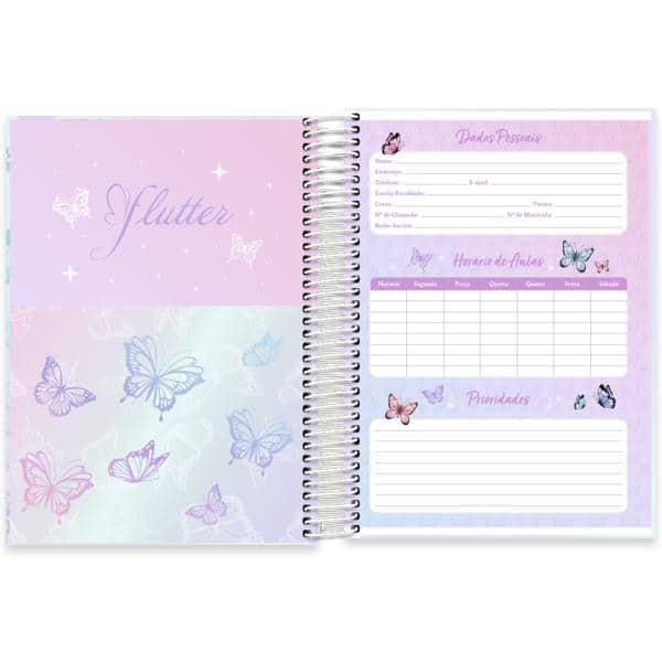 Caderno Universitário Capa Dura 10 x 1, 160 Folhas, Flutter, 2638199, Spiral Flu - PT 1 UN