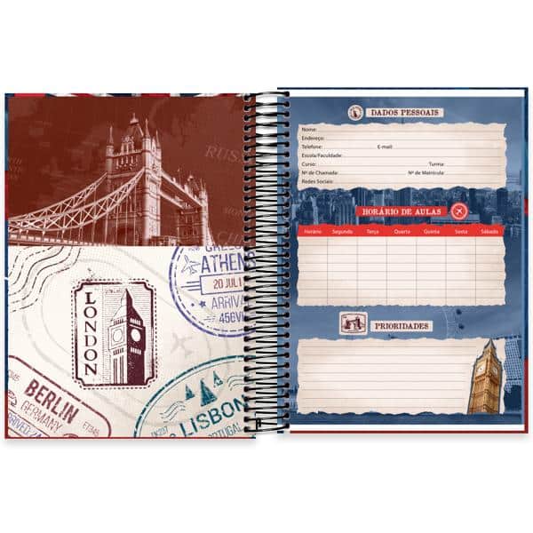 Caderno Universitário Capa Dura, 10 x 1, 160 Folhas, Hard Cover Londres, 2638212, Spiral Har - PT 1 UN