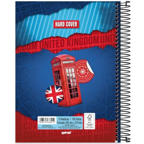Caderno Universitário Capa Dura, 10 x 1, 160 Folhas, Hard Cover Londres, 2638212, Spiral Har - PT 1 UN