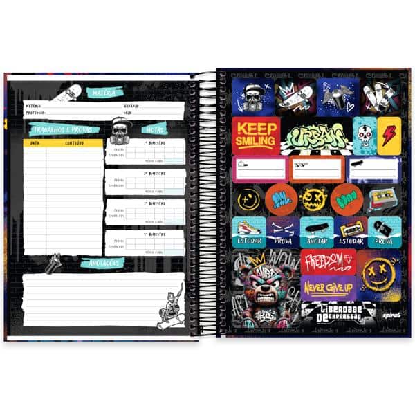Caderno Universitário Capa Dura, 10 x 1, 160 Folhas, Liberdade de Expressão, Keep Smiling, 2638243, Spiral Lib - PT 1 UN