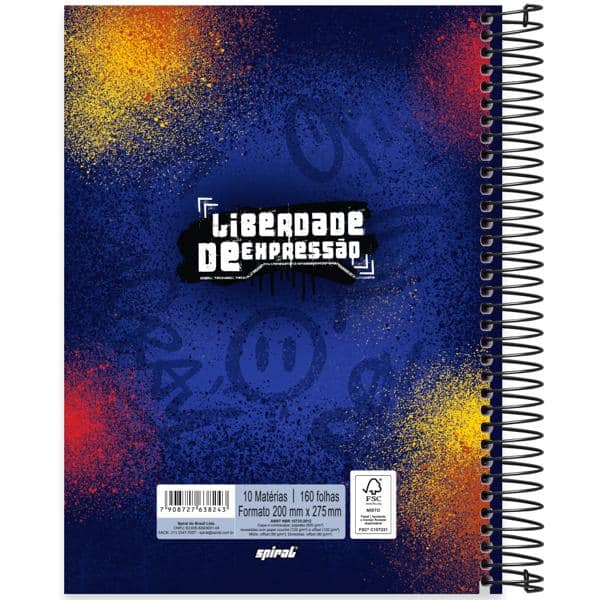 Caderno Universitário Capa Dura, 10 x 1, 160 Folhas, Liberdade de Expressão, Keep Smiling, 2638243, Spiral Lib - PT 1 UN