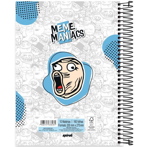 Caderno Universitário Capa Dura, 10 x 1, 160 Folhas, Meme Maniacs, 2638281, Spiral Mm - PT 1 UN