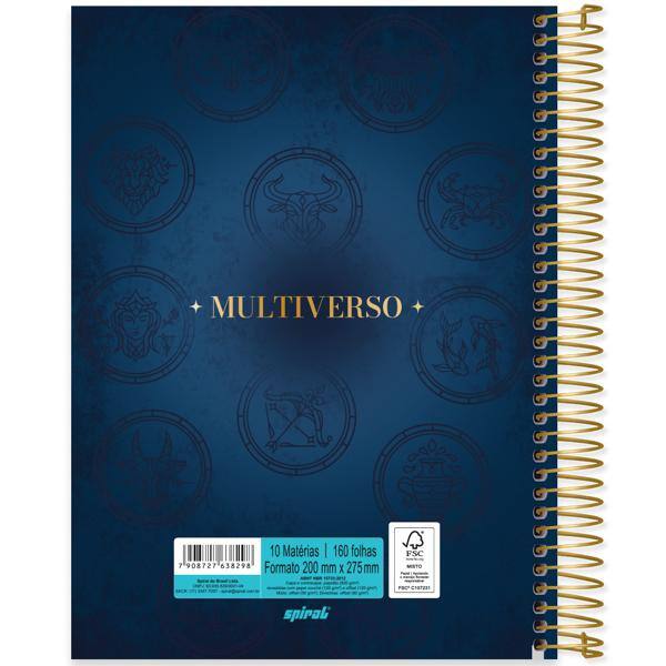 Caderno Universitário Capa Dura, 10 x 1, 160 Folhas, Multiverso, 2638298, Spiral Mult - PT 1 UN