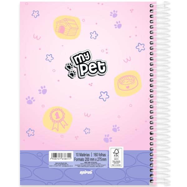 Caderno univ.capa dura 10x1 160fls My Pet 2638311 Spiral Pet PT 1 UN