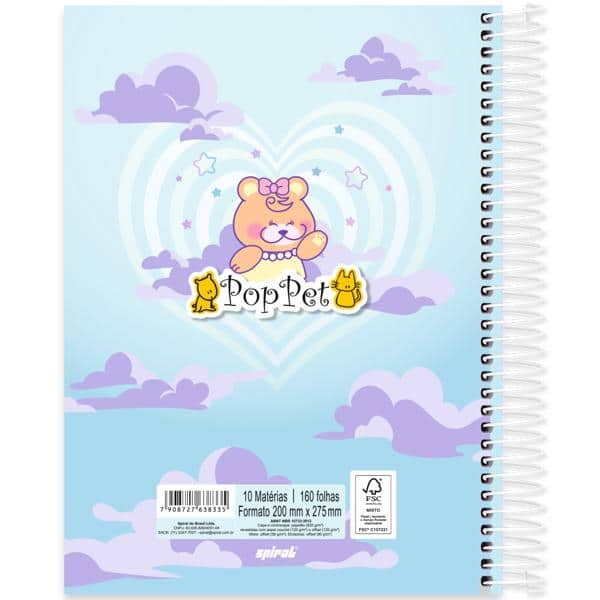 Caderno Universitário Capa Dura, 10 x 1, 160 Folhas, Pop Pet, 2638335, Spiral Pop - PT 1 UN
