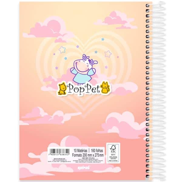 Caderno Universitário Capa Dura, 10 x 1, 160 Folhas, Pop Pet, 2638342, Spiral Pop - PT 1 UN
