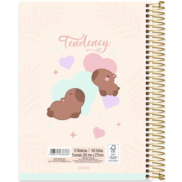 Caderno Universitário Capa Dura, 10 x 1, 160 Folhas, Capivara, 2638366, Spiral Ten - PT 1 UN