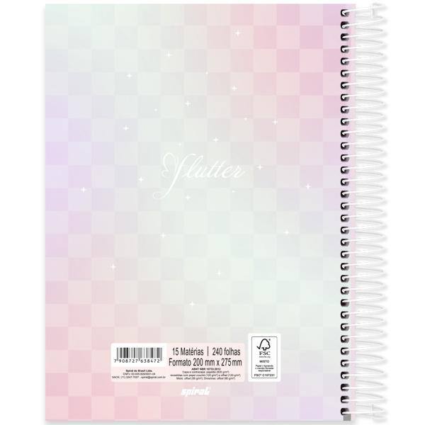 Caderno Universitário Capa Dura, 15 x 1, 240 Folhas, Flutter, 2638472, Spiral Flu - PT 1 UN