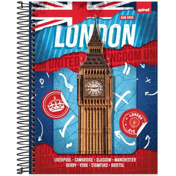 Caderno Universitário Capa Dura, 15 x 1, 240 Folhas, Hard Cover, Londres, 2638489, Spiral Har - PT 1 UN