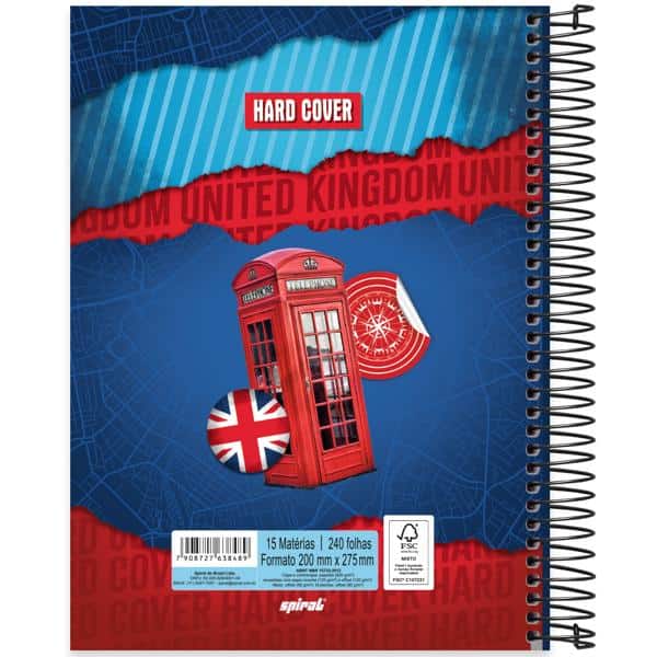 Caderno Universitário Capa Dura, 15 x 1, 240 Folhas, Hard Cover, Londres, 2638489, Spiral Har - PT 1 UN