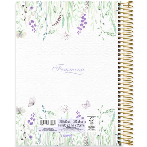 Caderno univ.capa dura 20x1 320fls Femmina 2638557 Spiral Fem PT 1 UN