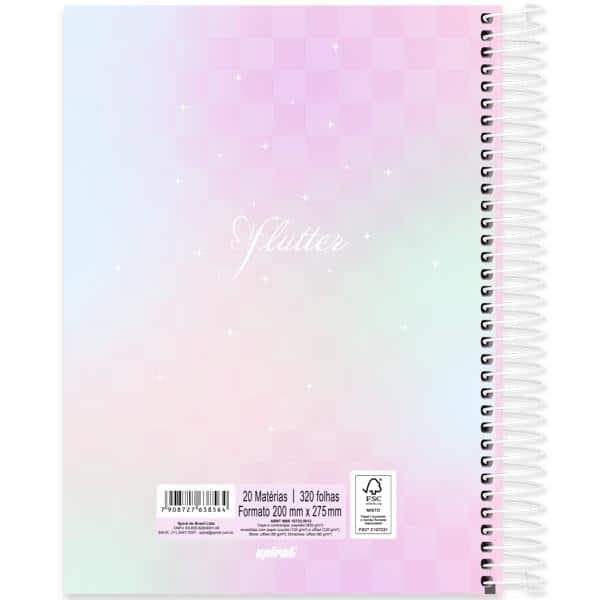 Caderno Universitário Capa Dura, 20 x 1, 240 Folhas, Flutter, 2638564, Spiral Flu - PT 1 UN