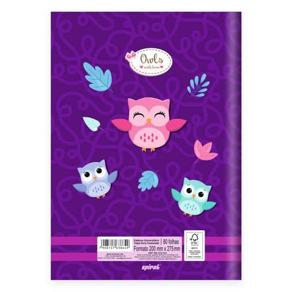 Caderno Universitário Capa Dura, Costurado, 80 folhas, Corujinhas, 2638649, Spiral Cor - PT 1 UN Caderno Universitário Capa Dura, Costurado, 80 folhas, Corujinhas, 2638649, Spiral Cor - PT 1 UN
