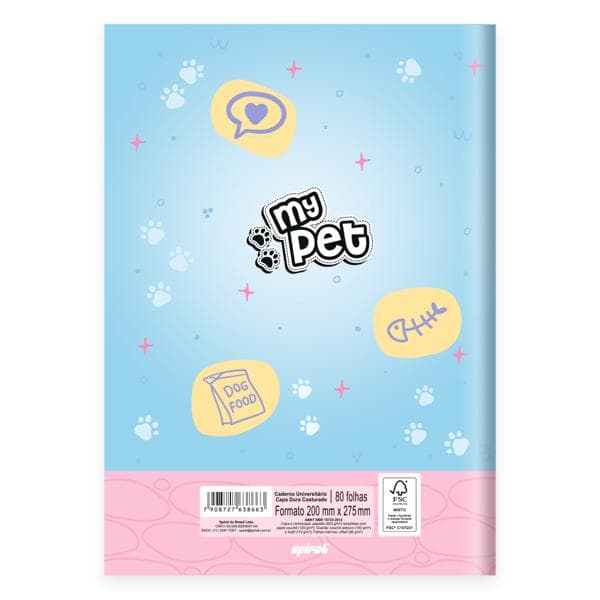 Caderno Universitário Capa Dura, Costurado, 80 folhas, My Pet, 2638663, Spiral Pet - PT 1 UN