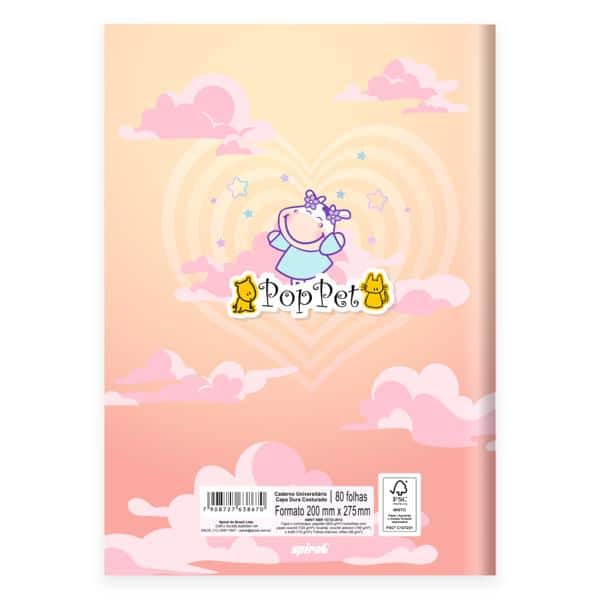 Caderno Universitário Capa Dura, Costurado, 80 folhas, Pop Pet, 2638670, Spiral Pop - PT 1 UN