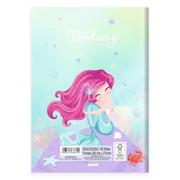 Caderno Universitário Capa Dura, Costurado, 80 folhas, Sereia, 2638700, Marca Spiral Ten - PT 1 UN