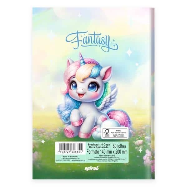 Caderno 1/4 C.D. costurado 80fls Fantasy 2638854 Spiral Fan PT 1 UN Caderno 1/4 C.D. costurado 80fls Fantasy 2638854 Spiral Fan PT 1 UN