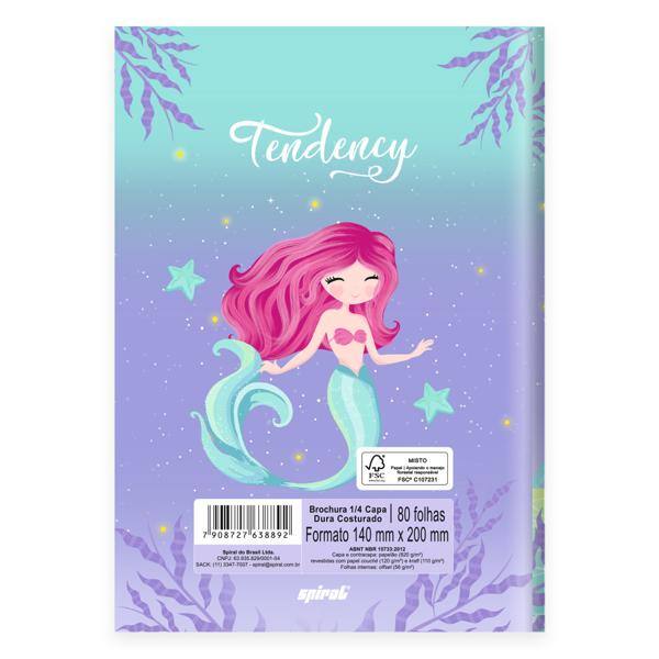 Caderno 1/4 , Capa dura, costurado, 80 folhas, Sereia, 2638892, Spiral Ten - PT 1 UN Caderno 1/4 , Capa dura, costurado, 80 folhas, Sereia, 2638892, Spiral Ten - PT 1 UN
