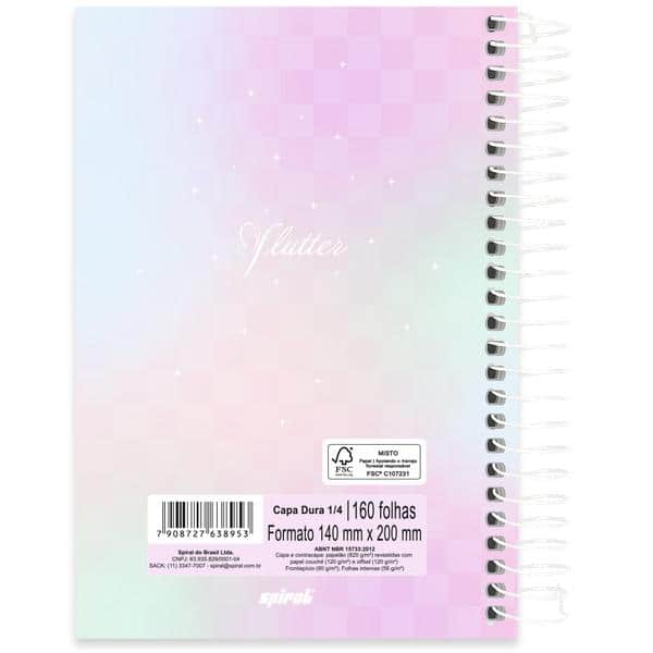 Caderno 1/4, Capa dura, Espiral, 160 folhas, Flutter, Spiral Flu - PT 1 UN