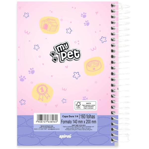 Caderno 1/4, Capa dura, Espiral, 160 folhas, My Pet, 2638960, Marca Spiral Pet - PT 1 UN
