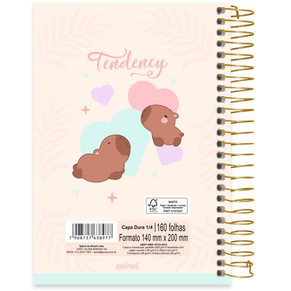 Caderno 1/4 Capa Dura, Espiral, 160 folhas, Tendency Capivara, 2638977, Spiral Ten - PT 1 UN